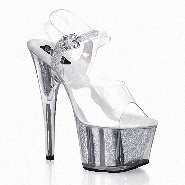 

Модная блестящая одежда с тонким каблуком 17-сантиметровые босоножки на высоком каблуке прозрачные хрустальные туфли 46 серебряный