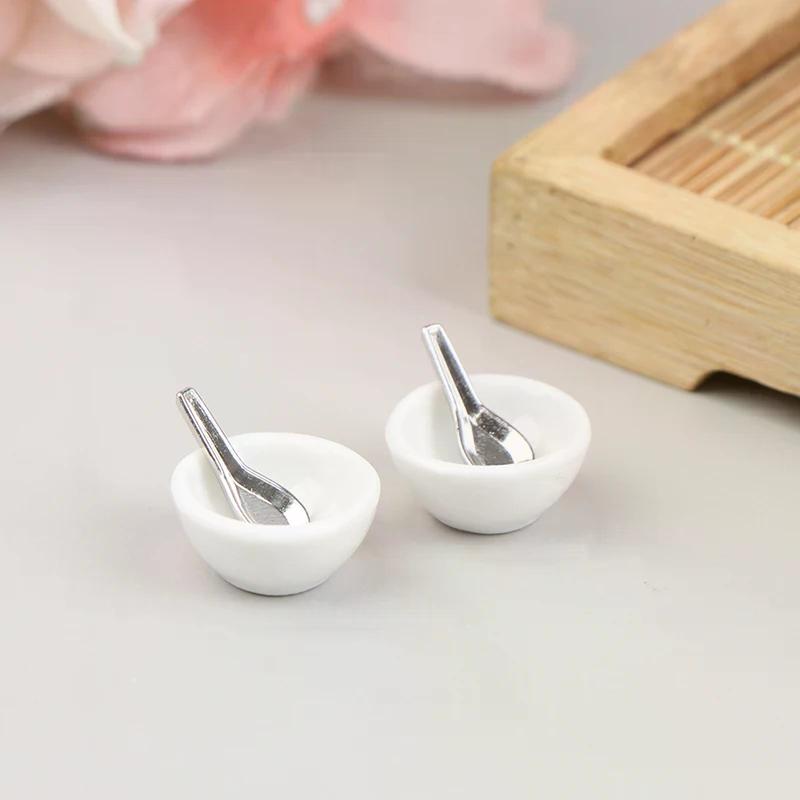 4pcs/set 1:12 Dollhouse Miniature Mini Ceramic Bowl Soup Spoon Model Toys