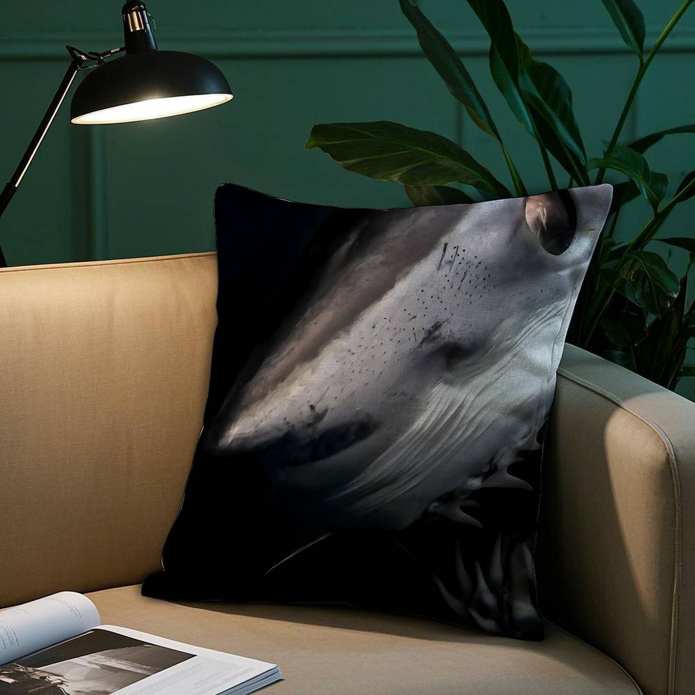 Shark Black Pillow Case Plush Fabric Soft Pillowcase Double Sided Print Sofa Cushion Cover Throw