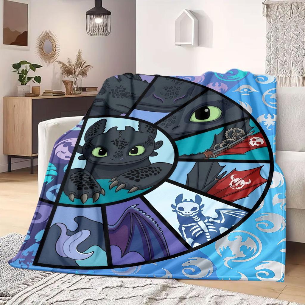 How To Train Your Dragon Vivid 2D Print Flannel Blanket, Cartoon Figures for Couch, Warm Home Decor Travel Picnic Rug_LIAN
