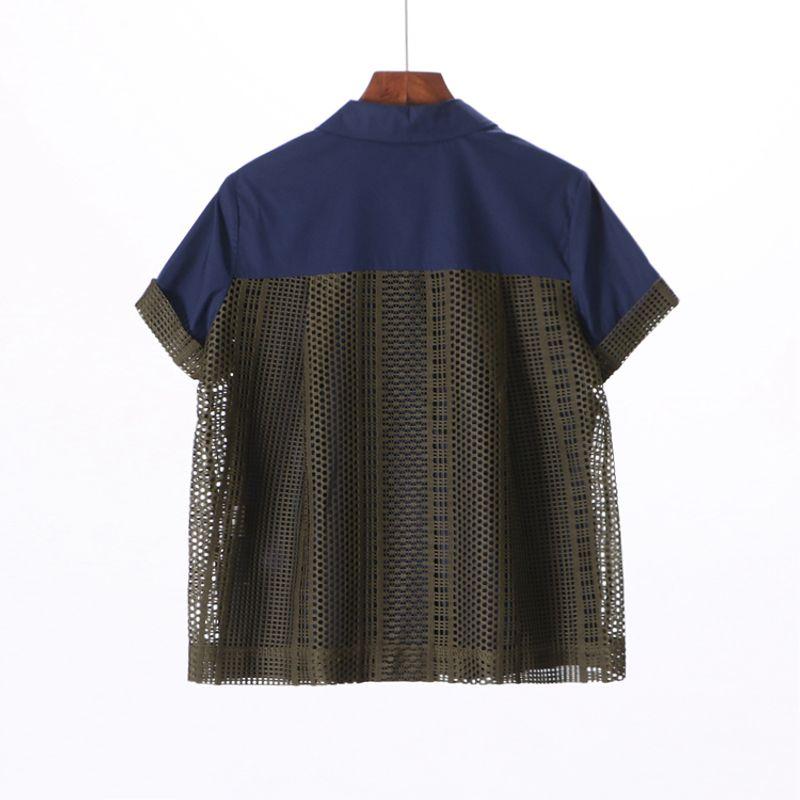 

Special Offer [Rui] Fashion Fashion Shangtuan Women s Summer Loose Patchwork Breathable Pullover Short Sleeve Shirt 0x077 Blue + Army Green S/155/80A