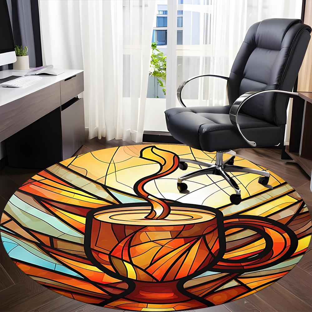 1pc Coffee Cup Office Round Area Rug, Indoor Mat Suitable ForOffice, Under Office Chairs Bedroom Living Room Home Decor, D124