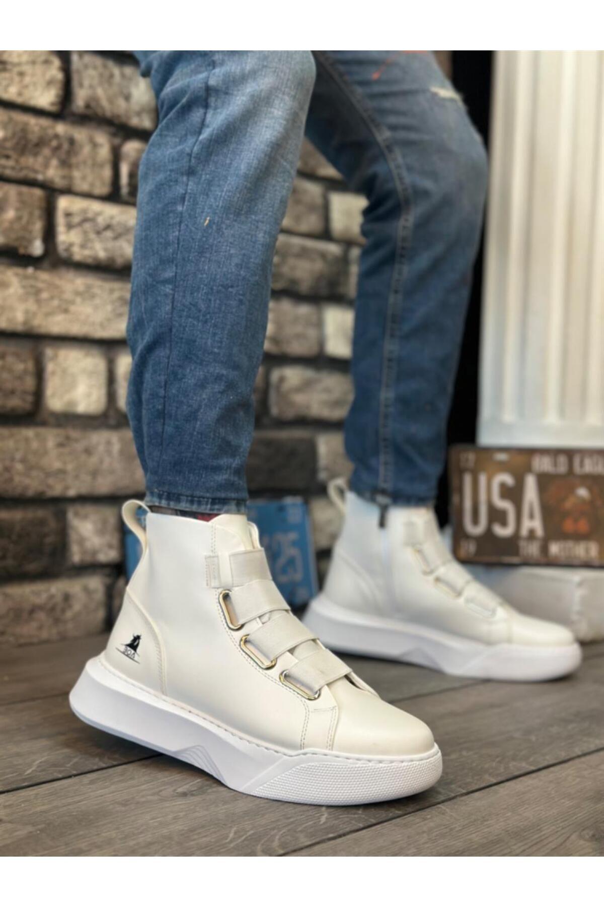 

Men s Fashion Bootie Glb Banded High Sole White Sports Boots Shoes 40