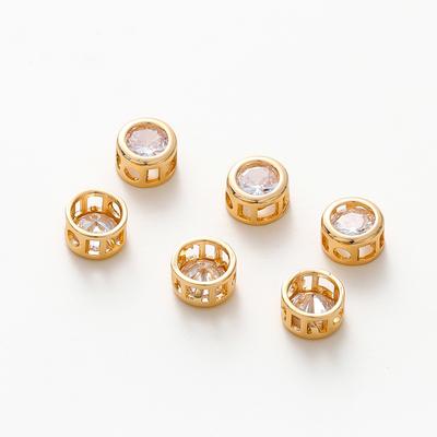 2/4/6 Piezas Chapado en Oro de 18K Abalorios Redondos de Pedrería Metal de Latón Circonita Cúbica Abalorios Espaciadores Accesorios para Hacer Joyería DIY