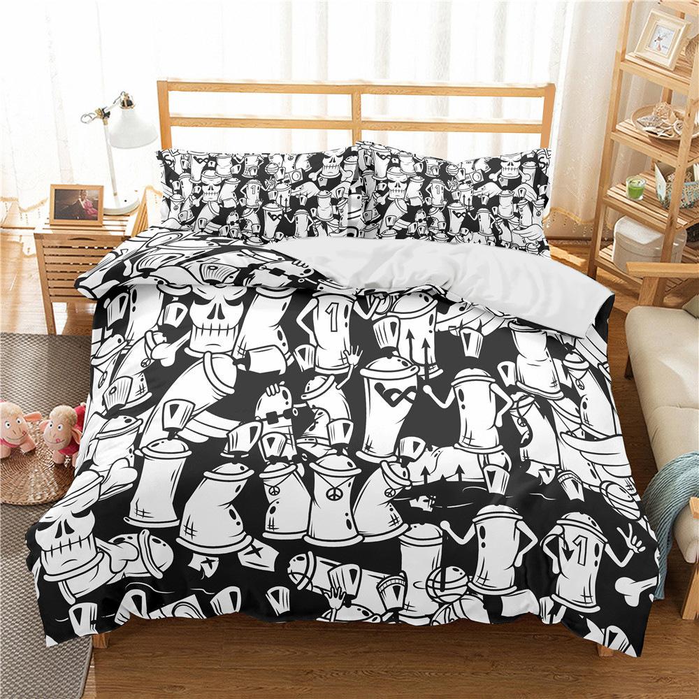 Three-Piece 3D Digital Cartoon Graffiti Pattern Printing Quilt Cover Bedding