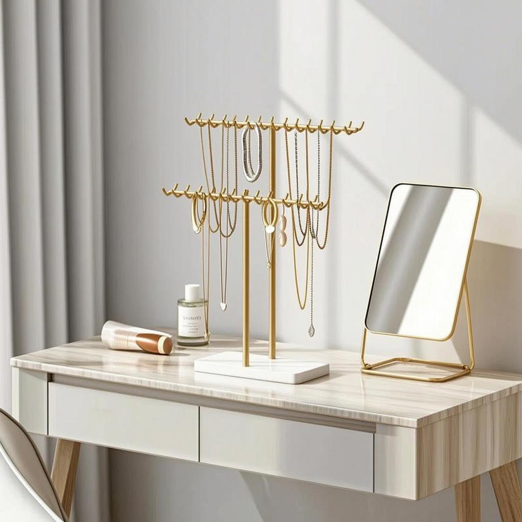 Jewelry Display Stand with Metal Frame Double Rail Base Stable Necklace Holder