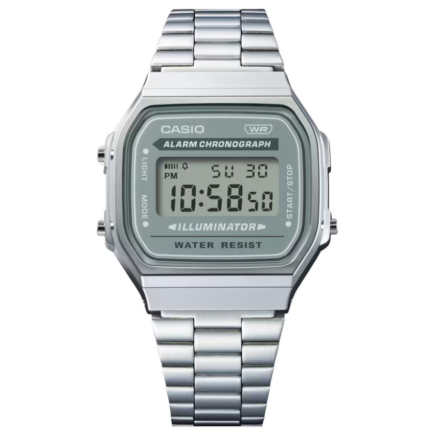 Casio Retro Quartz Movement Stainless Steel Strap Watch Unisex watches Green A168WA-3AY Regular Watch Box,Green