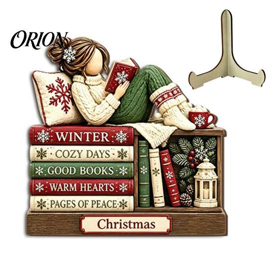 Wooden Holiday Wall Art Christmas Table Sign, 2D Flat Santa Claus/Snowman Reading Desktop Ornament Winter Party Decorations with Stand, Tabletop