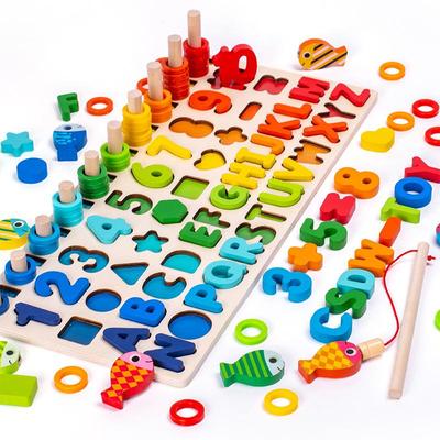 Kids Educational Montessori Math Toys Wooden Puzzle Sorting Numbers Magnetic Fishing Game For Toddler Early Study