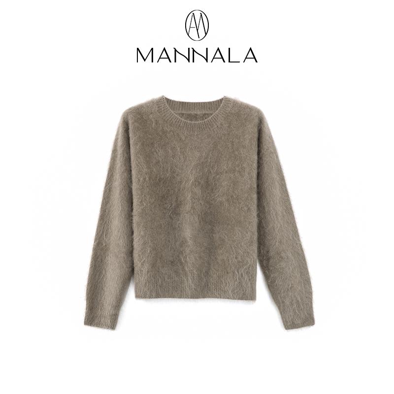 Classic Round Neck Cashmere Sweater - Autumn/Winter, Short, Brushed Wool, Flocked, Simple Design.