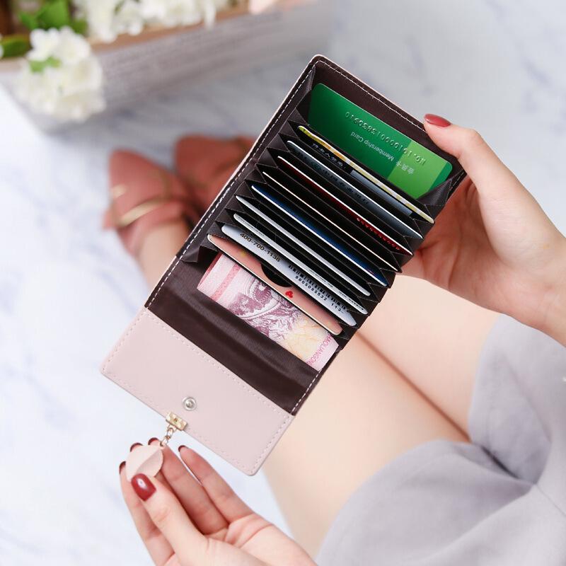 Women's Wallet Cute Leaf Accordion Mini Card Holder Fashion Short Coin Purse Simple Solid color Wallet Multiple Slim Coin Purse