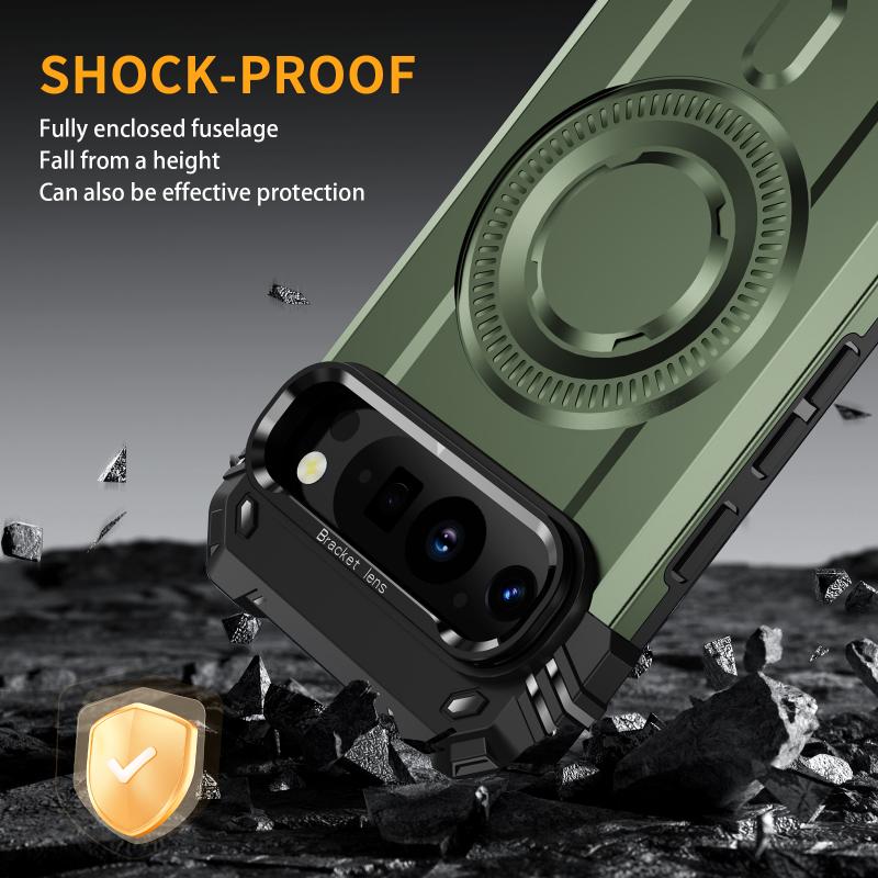 Armor Shockproof Matte Camera Stand Protection Phone Case for Google Pixel 9 Pro XL Military Magnetic Wireless Charge Hard Cover