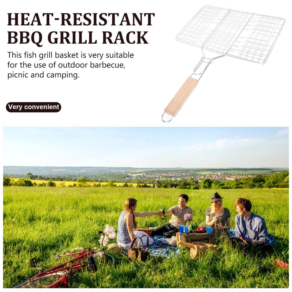 BBQ Grill Basket Hamburger Grill Rack Barbecue Meat Clamp Net Grilling Tool Outdoor BBQ Accessories