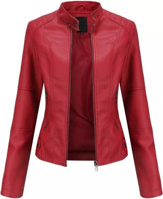 Red Women Genuine Soft Leather Jacket Lambskin Handmade Biker Motorcycle Jacket