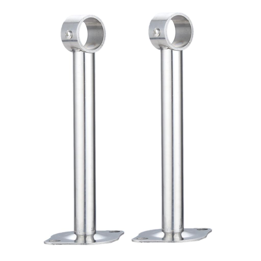 DRELD 2pcs Wardrobe Flange Base Rail Support Bracket Stainless Steel Curtain Rod Socket Fit 25mm Tube +Screws 150/200/250/300mm