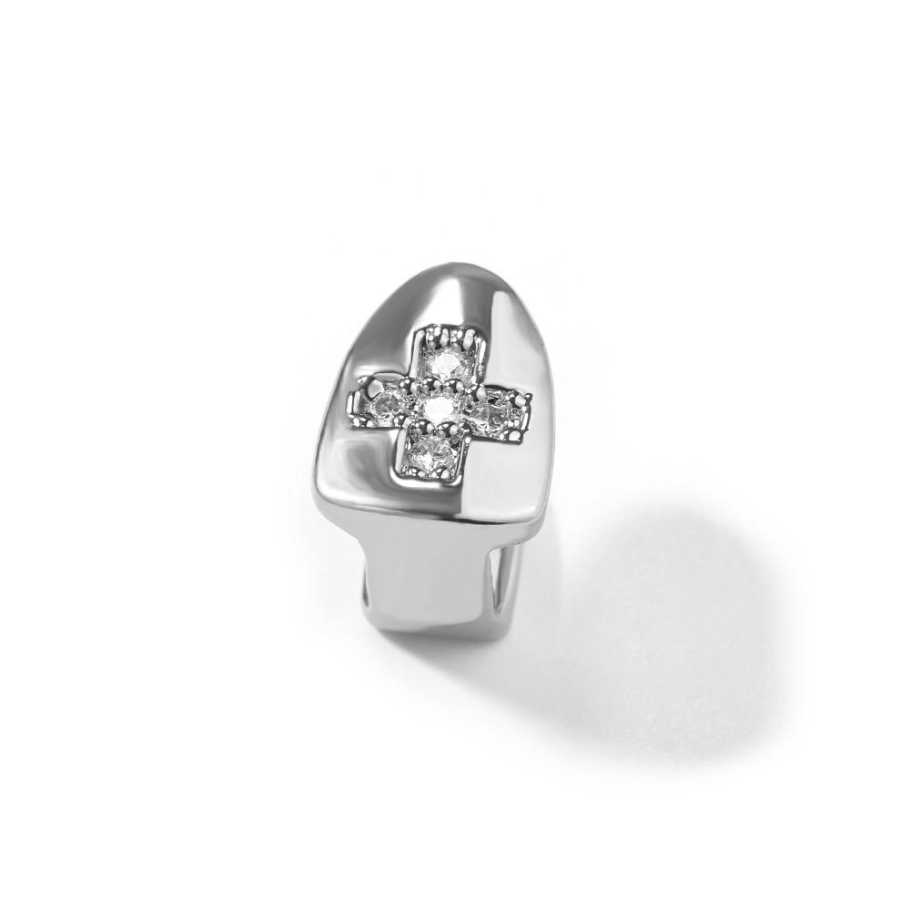 Hip Hop Cross Teeth Diamond Grillz Single Teeth Grillz Body Jewelry серебряный