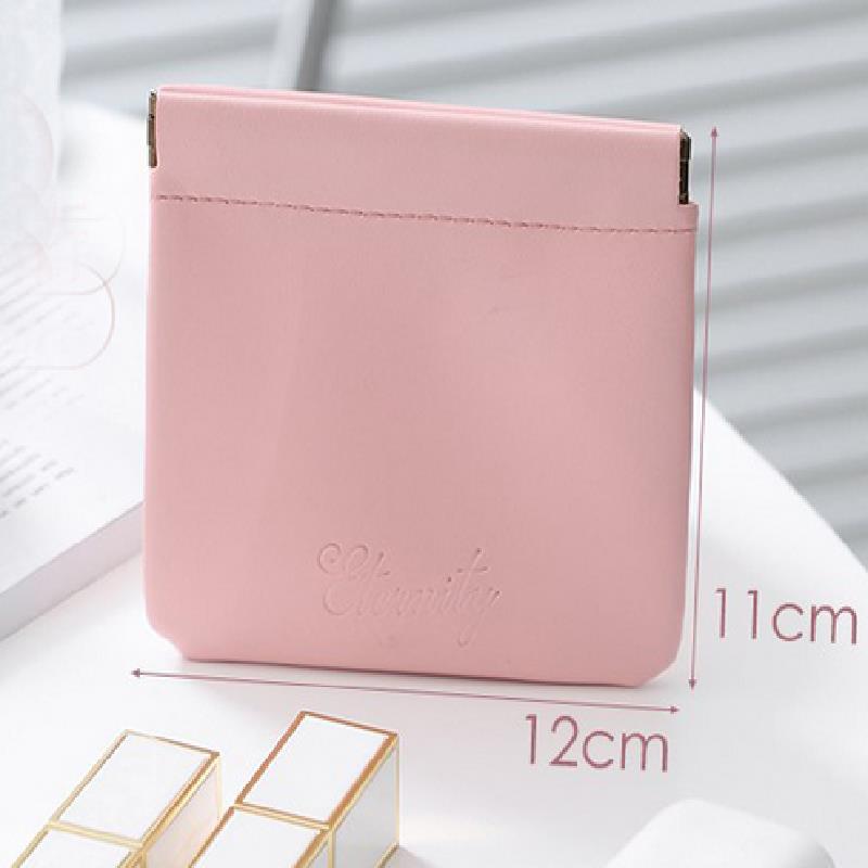 Leather Women Coin Purse Automatic Close Metal Shrapnel Mini Storage Bag Portable Lipstick Earbuds Card Key USB Solid Bag