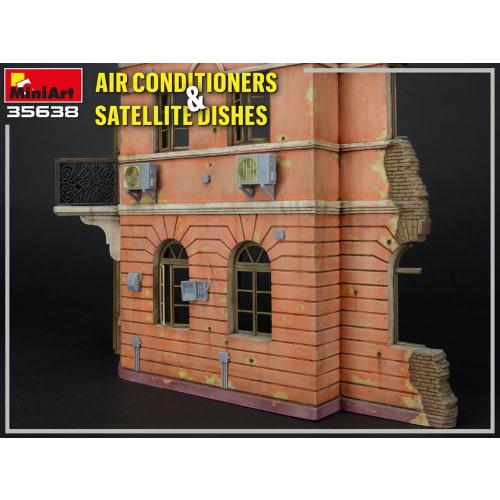 Miniart 1/35 Scale Air Conditioner Outdoor Unit and Satellite TV Antenna Plastic Model Kit MA35638