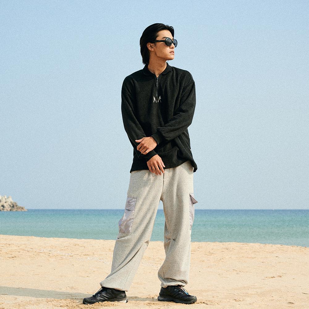 Naked Surf Club Soft Brushed Terry Half Zip T-Shirt (Black) Black/F