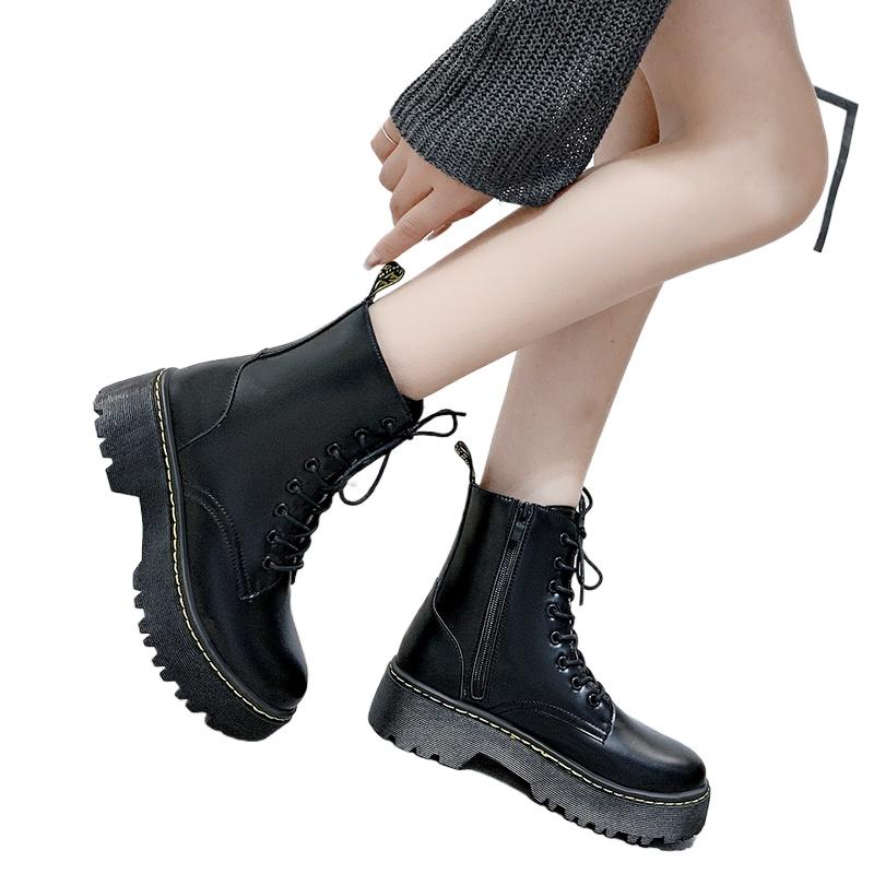 New Mid Calf Boots Women Winter Fashion Lace-up Ladies Chelsea Zipper Botas Mujer Boots Sports Platform Heel Ladies Shoes