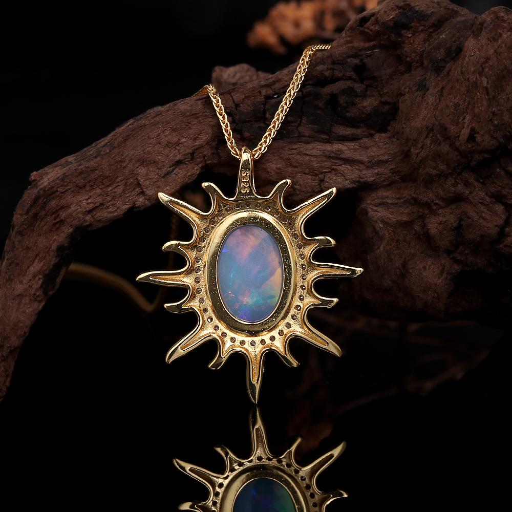 Hope Gemstones Natural oval 10*14mm ethiopia opal pendant 925 sterling silver Necklace Fine jewelry for women's Anniversary gift