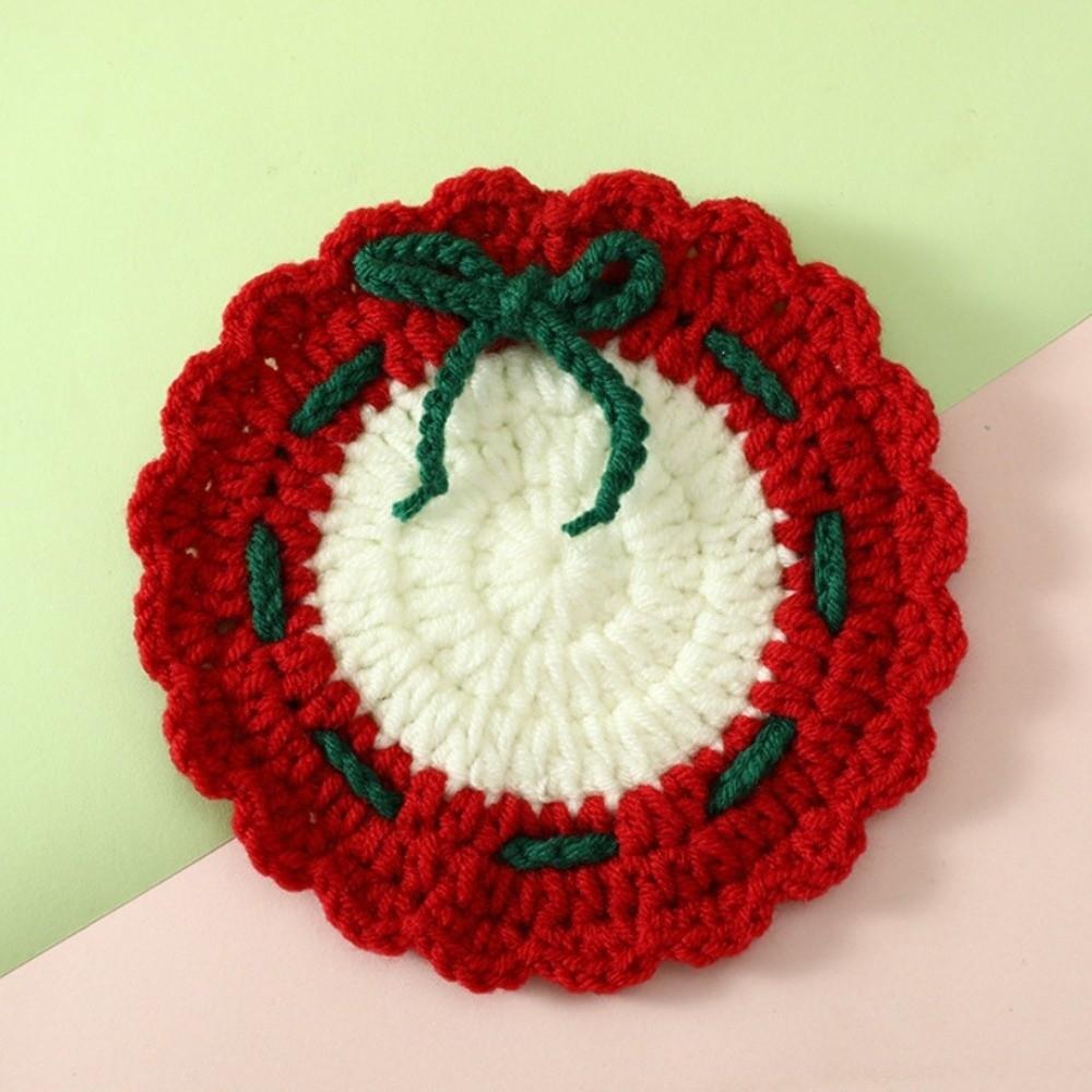 Christmas Tree Snowman Pattern Knitted Cup Mat Handmade Coffee Mug Pad Coffee Table