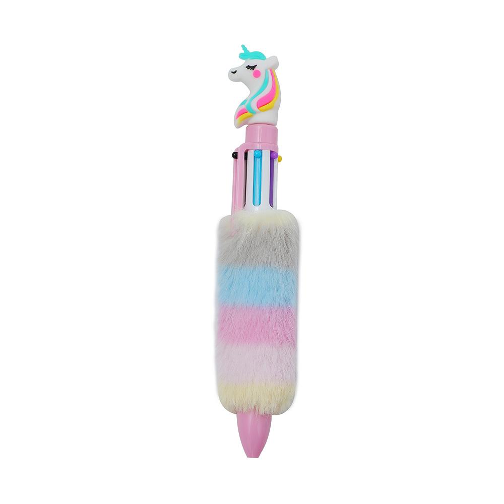 6-color-in-1 Rainbow Plush Ballpoint Pen 0.5mm Colorful Ink Writing Pen Cute Creative Stationery for Girl Kawaii School Supplies