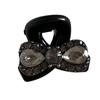 Black Pearl Rhinestone Bow Hair Clip for Bangs and Princess Hairstyles