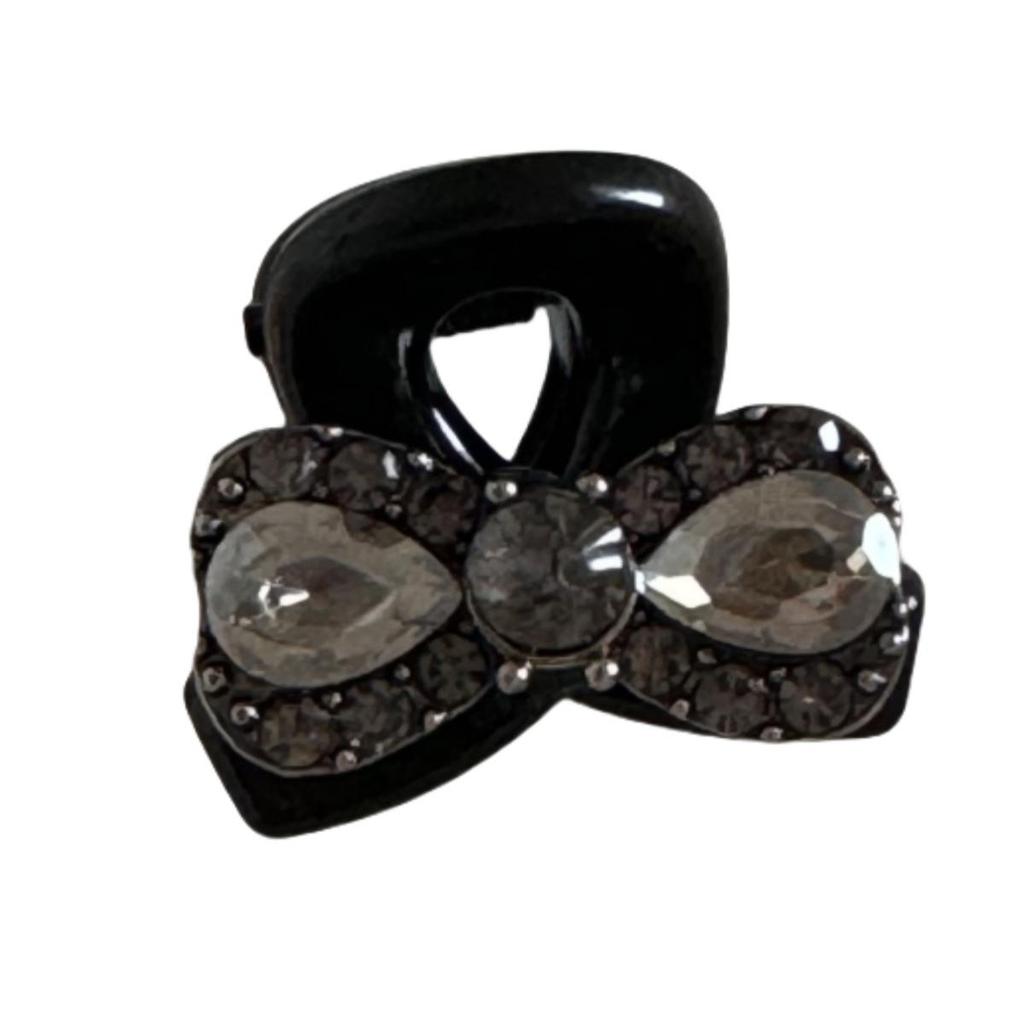 Black Pearl Rhinestone Bow Hair Clip for Bangs and Princess Hairstyles