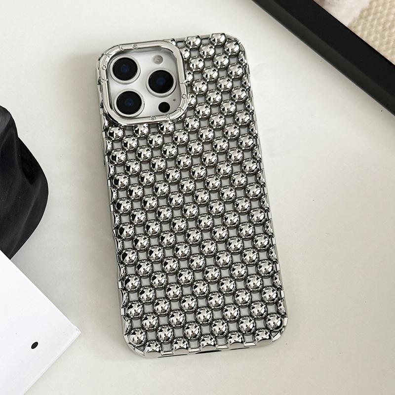 Plating Silver Round Beads Hollow-out Heat Dissipations Phone Case Cover For For Iphone 17 Air 13 14 1 16 Pro Max