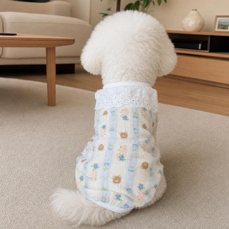 Pet Cotton Vest Dogs Cats Lightweight Breathable Mesh Harness With Lace Trim Casual Wear Teddy Bichon