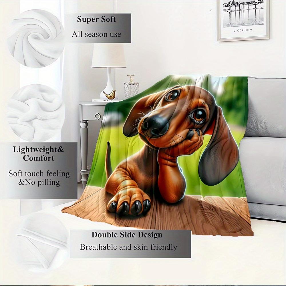 For Dachshund,Cute,Outdoor-Themed Flannel Blanket, Glam Style, Digital Print, All-Season Comfort, Tear-Resistant, Knitted Craftsmanship, Pol