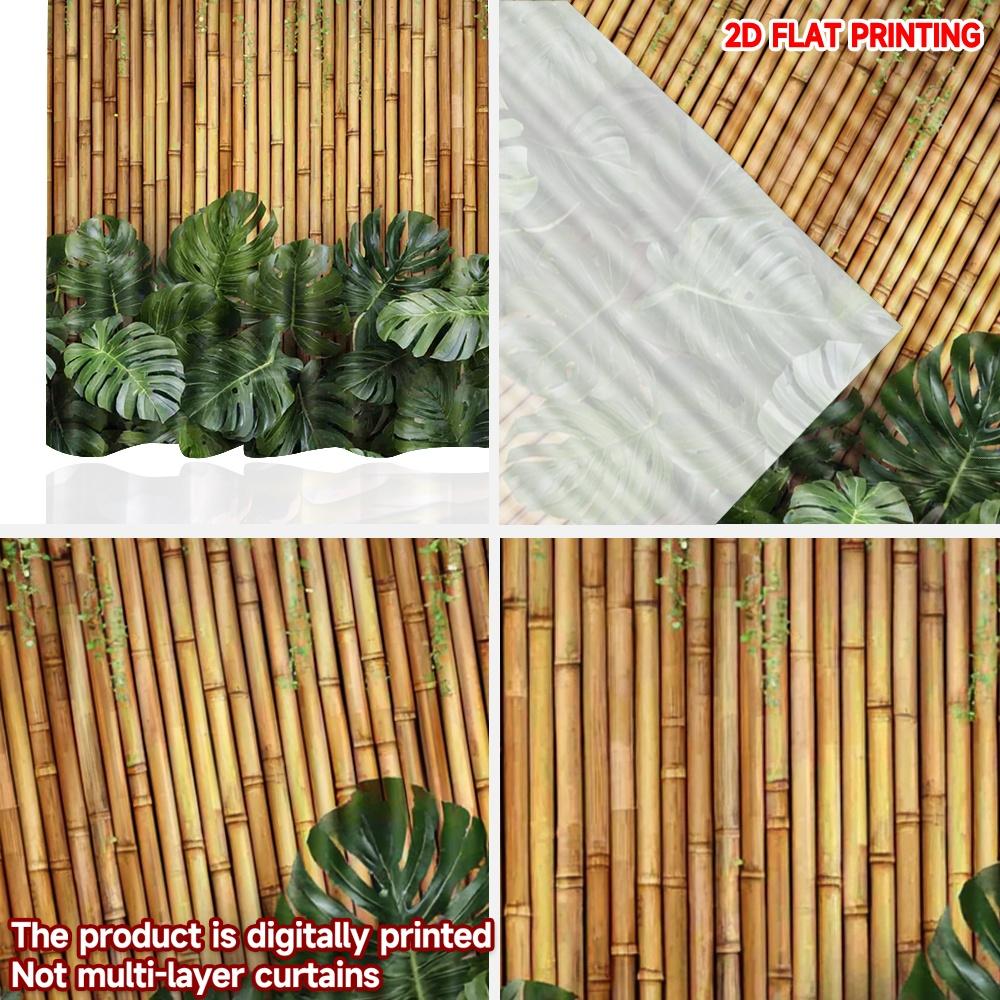 Set Of 2 Polyester Plant Curtains Digital Printing Natural Green Brown Zen Style Leaf Pattern Living Room Bedroom Decor Curtain Ideal For Sitting
