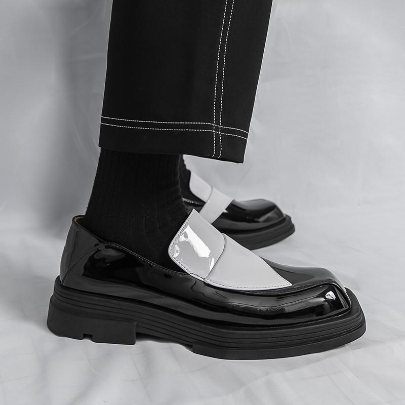 Fashion Square Toe Trendy Men Leather Shoes Fashion Thick Soled Comfort Travel Leather Shoe Brand Date Party Gentleman Versatile Loafers