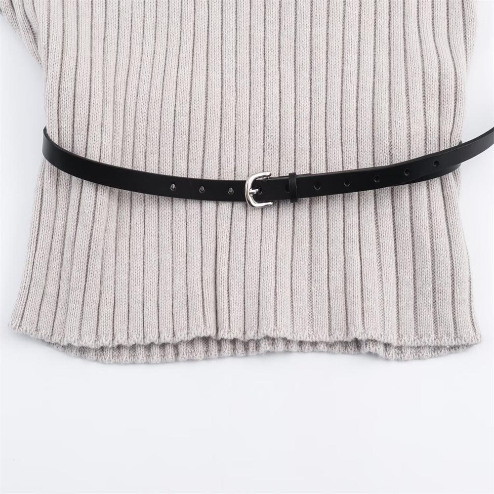 Autumn Women's Asymmetrical Ribbed Knit Pullover Sweater with Waistband