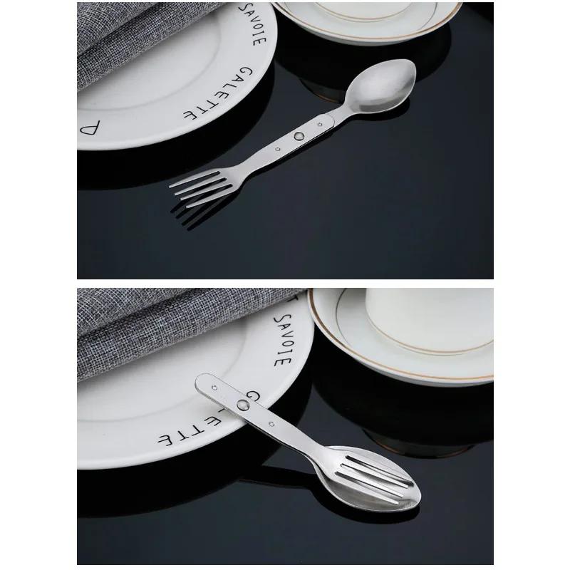 2-in-1 Foldable Fork 304 Stainless Steel Spoon Multifunctional Camping Silver Space-saving Portable Spoon & Fork for Camping