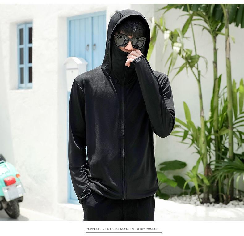 Men's Ultra-Thin Ice Silk Hooded Sun Protection Windbreaker for Outdoor Fishing