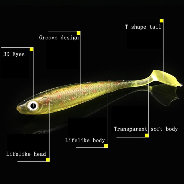 5 buc/lot momeală moale Wobbler T Tail colorată 9cm 5g Momeală moale de pescuit curcubeu cu canelura în spate Swimbait