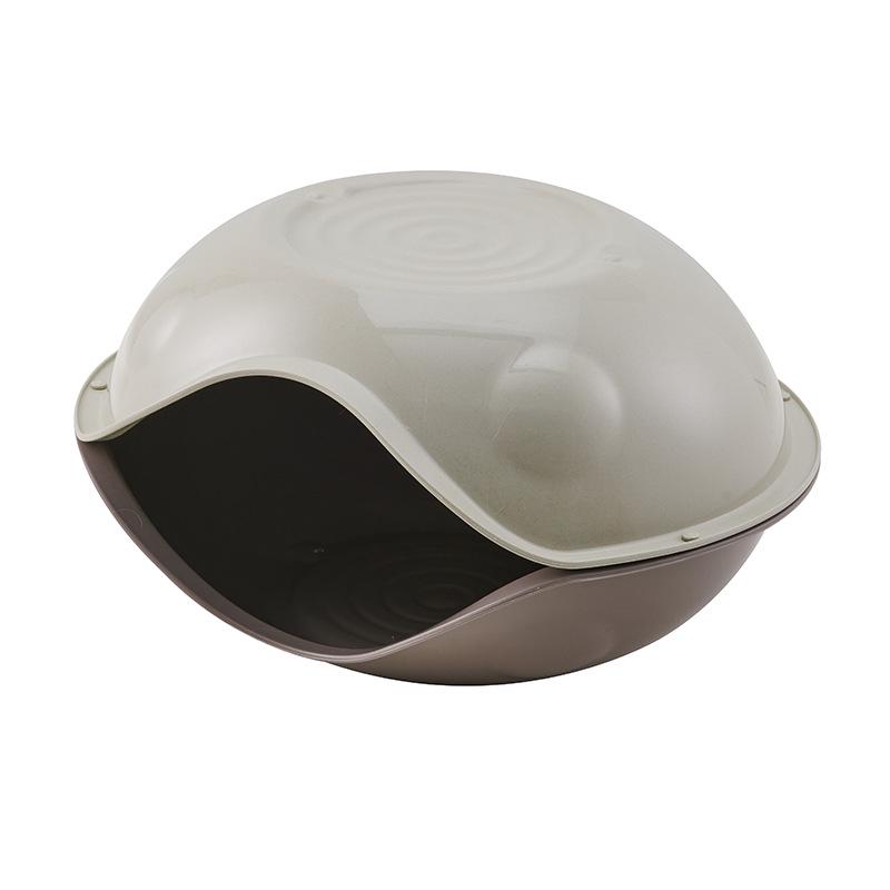 All-Season Semi-Enclosed Eggshell Cat House & Bed Gray Coffee