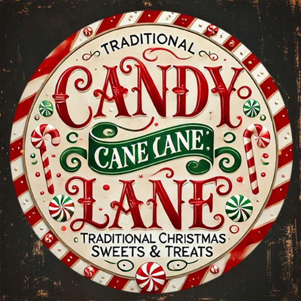 Candy Cane Lane Metal Tin Sign Vintage Christmas Wall Art Decor
