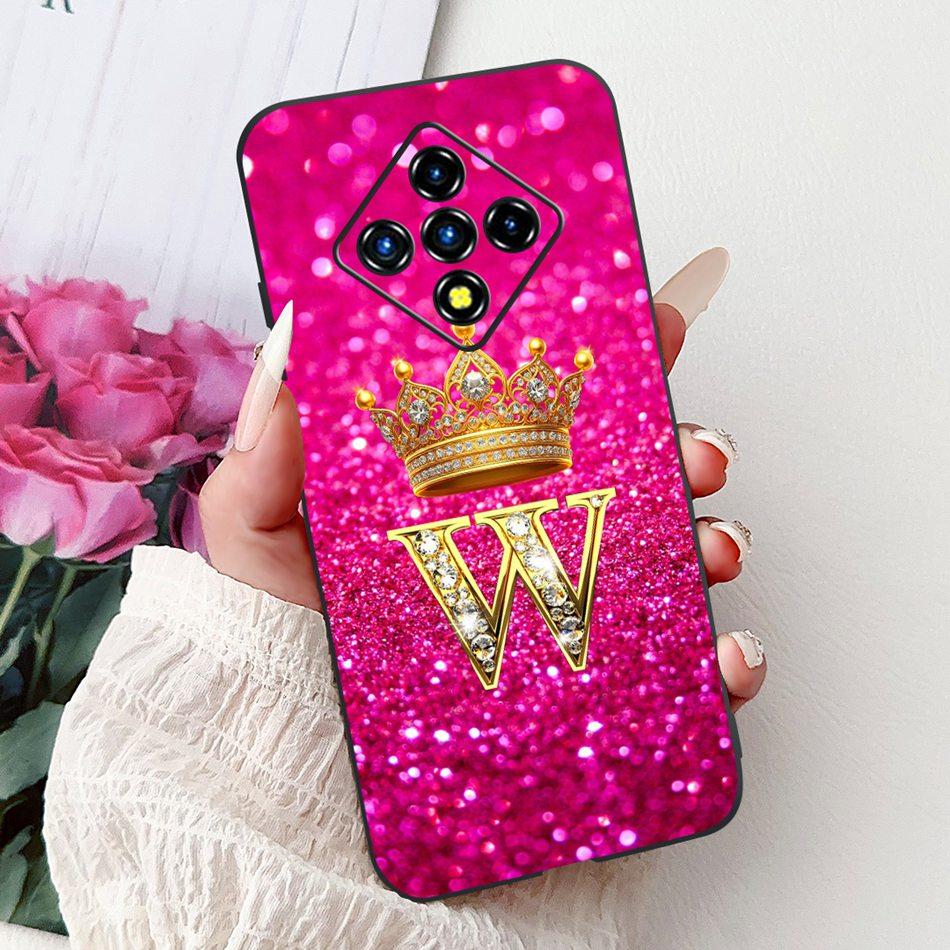 For Infinix Zero 8 8i Fashion Crown Letter Phone Case For Infinix Zero8 Zero8i X687 X87B Black Silicone Soft Cases Bumpers