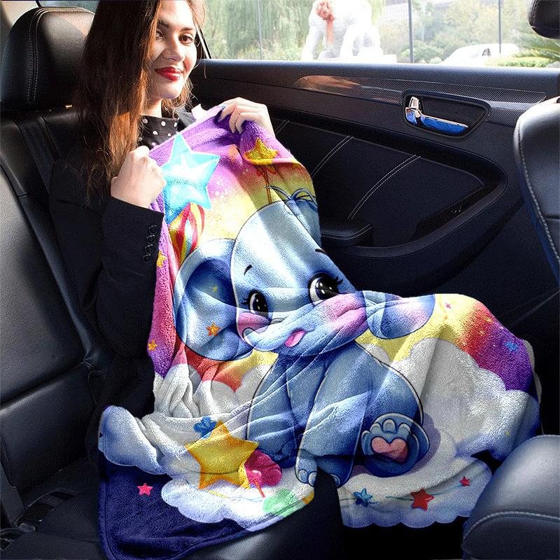 1pc Elephant Printing Lightweight Flannel Blanket, Comfortable and Warm Blanket, for Camping Sofa Bed and Couch Office, in All Seasons