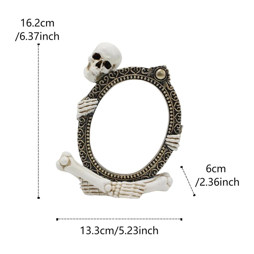 Halloween Vintage Skelett Rahmen Statue Spiegelrahmen Dekorative Harz Skelett Fotorahmen Figur Bücherregal Display