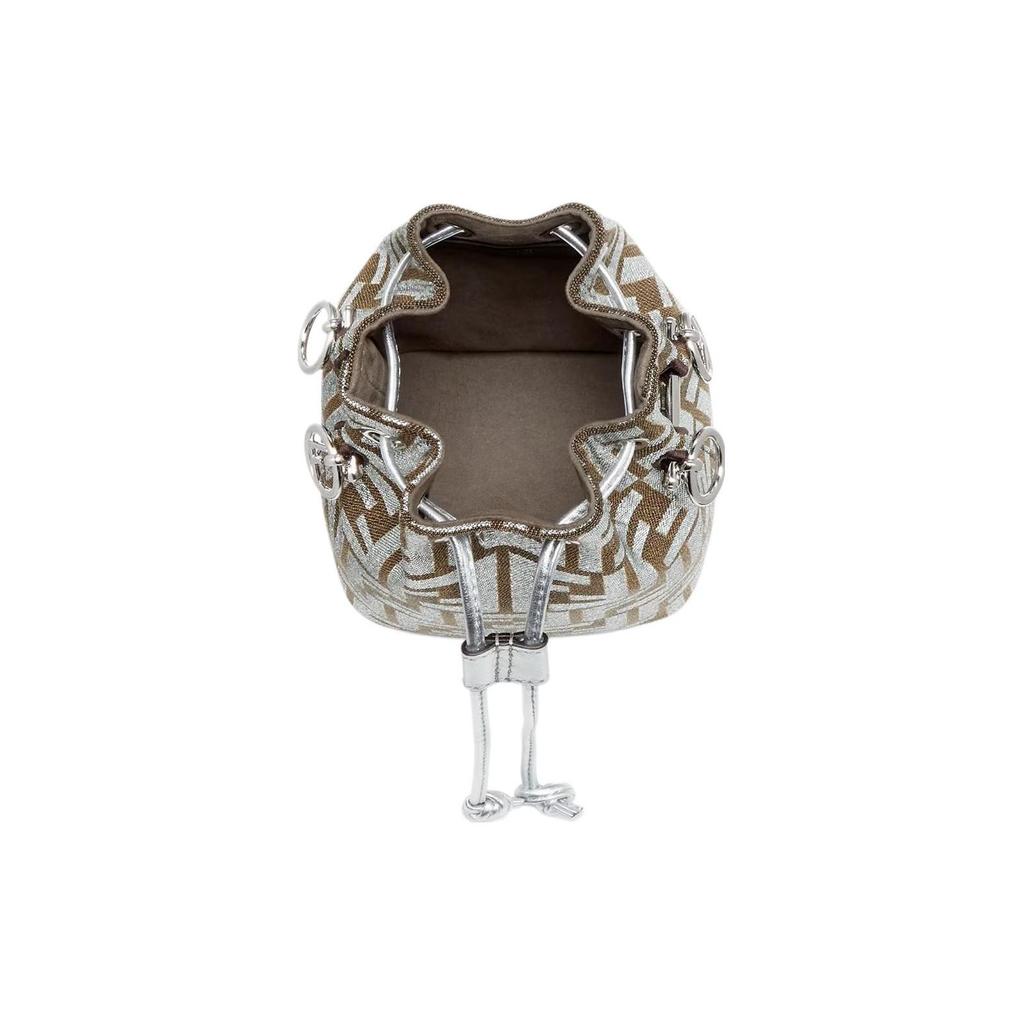 Fendi Mon Tresor FF Pattern Metallic Effect Detachable Shoulder Strap Bucket Bag Women Shoulder Bag Silver 8BS010APKVF1MZS