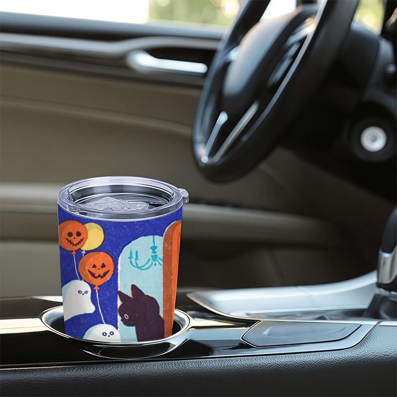 Car Tumbler 591ml Ghost Black Cat Element Straw Cup Insulated Travel Cup Metal Drink Mug Leakproof Tumbler Portable Tumbler