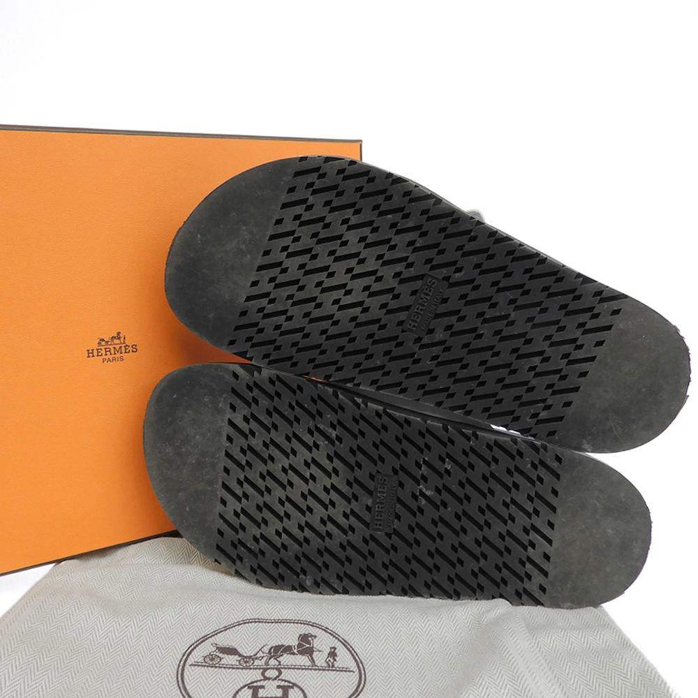 HERMES Chypre Flat Leather H Sandals, Women's, White, Size 36 shoes 36 whiteUsed