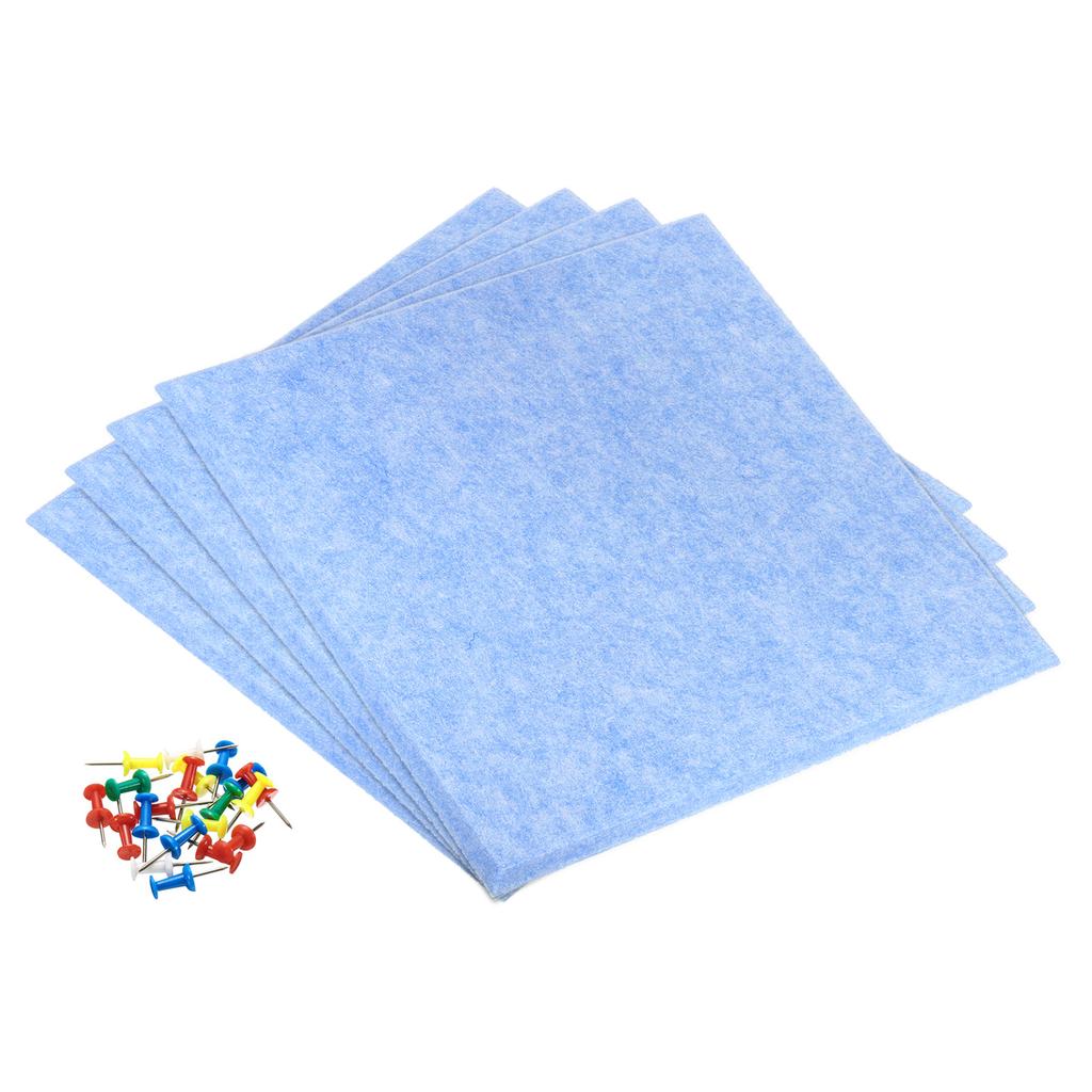 4Pcs Square Felt Board Tile Self Adhesive Wall Bulletin Pin Board with Push Pins Notice Message Memos Photo Display for Office