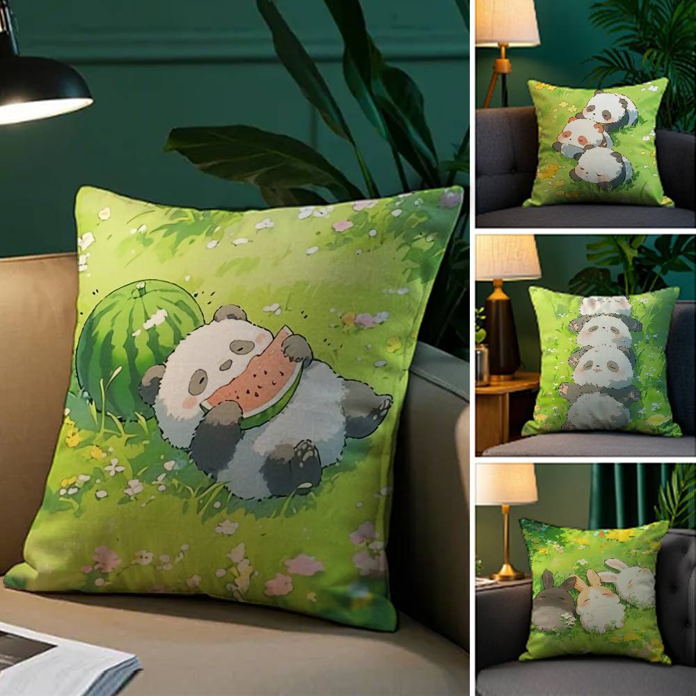 Cartoon Panda Cute Animals Pillow Case Comfort Sofa Bed Silky elegant Invisible zipper Decorative cushion cover