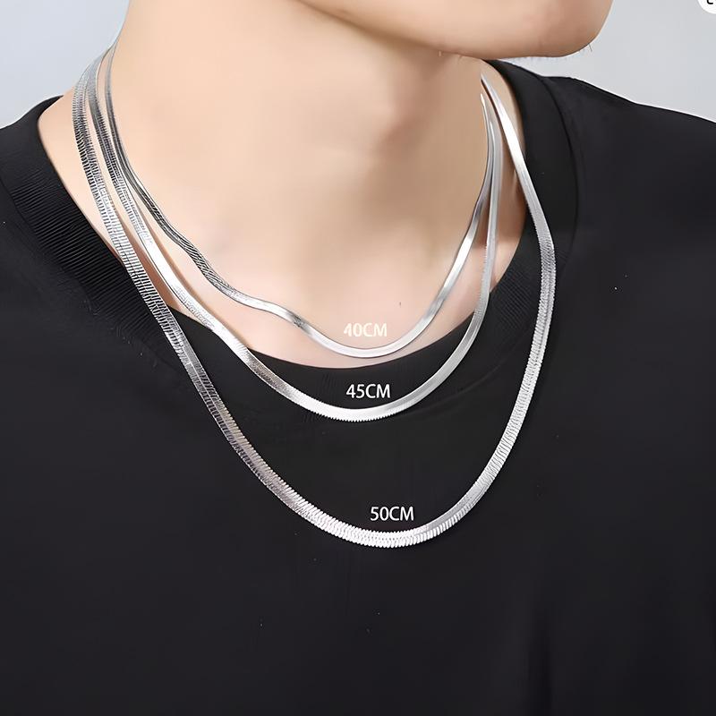

925 Sterling Silver Necklace Simple Personality Charm Snake Bone Chain All-match Choker Birthday Party Gift Exquisite Jewelry 45cm&4mm платиновий