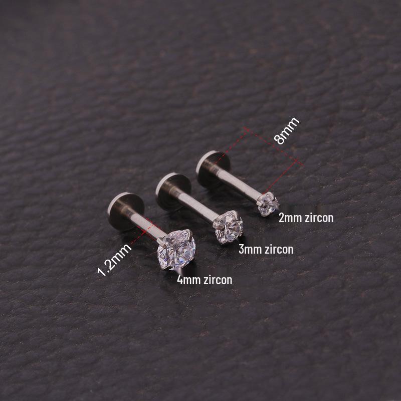 16g Stainless Steel Zircon Piercing Earrings: Lip Studs, Eyebrow Rings, Ear Bone Sticks, C-Shaped Horseshoe Rings.